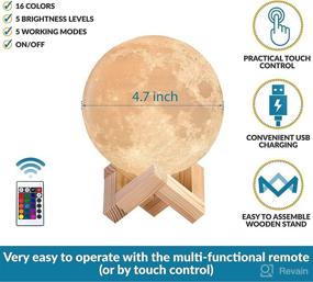 img 1 attached to 3D Moon Lamp - Rechargeable Night Light with 16 LED Colors, Dimmable, Wooden Stand, Remote & Touch Control - Nursery Decor and Birthday Gift Idea