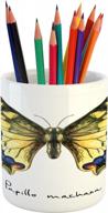 ambesonne swallowtail butterfly pencil pen holder, common yellow papilio machaon in watercolors fragile beauty, printed ceramic pencil pen holder for desk office accessory, yellow blue black logo
