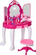 kids dress-up vanity table set with infrared remote control, music & lighting, cosmetic mirror, hair dryer, nail polish, necklace, and bracelet for girls - qaba logo