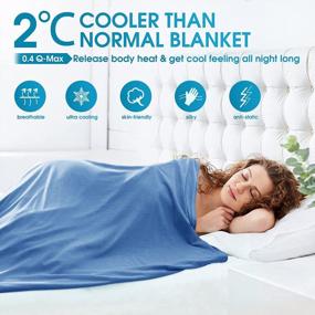 img 3 attached to Дышащее охлаждающее одеяло для любителей горячего сна - двустороннее постельное белье из трикотажа для борьбы с ночным потоотделением в двойном размере (59 X 79), синее