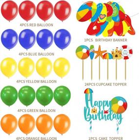 img 3 attached to Украшения на день рождения, красочные товары для вечеринок-JIGUOOR, 47 шт., с днем ​​рождения, красочные баннеры, воздушные шары, торт, топпер, Радужный пляж