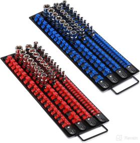 img 2 attached to 🔧 Convenient and Durable AIRTOON 80-Piece Socket Organizer Tray - 2 Pcs Set, Blue & Red, for 1/4-Inch, 3/8-Inch, 1/2-Inch Tools, Heavy Duty Socket Holder with Black Rails, Blue & Red Clips