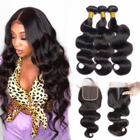 img 4 attached to Get Flawless Hair With ALLRUN Body Wave Bundles And Closure (24 26 28+20Closure) - 100% Unprocessed Brazilian Human Hair, Middle Part Lace Closure Included
