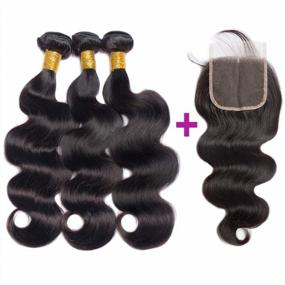 img 3 attached to Get Flawless Hair With ALLRUN Body Wave Bundles And Closure (24 26 28+20Closure) - 100% Unprocessed Brazilian Human Hair, Middle Part Lace Closure Included