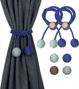 img 4 attached to Enhance Your Window Decor With New 2 Pack Blue Magnetic Cotton Curtain Tiebacks - Trendy Wave Fabric Accessories For Home, Farmhouse & Office Windows