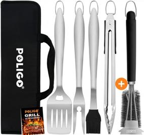 img 4 attached to POLIGO 5PCS BBQ Grill Accessories Set In Carrying Bag Bundle With Safe Stainless Steel Wire Grill Brush And Scraper For All Barbecue Grills - Ideal Birthday Father'S Day Grilling Gifts For Men Dad