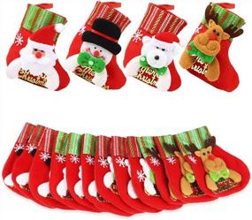 img 4 attached to 16 Pack Of 6-Inch Christmas Stockings By Dreampark - Santa, Snowman, Reindeer, And Bear Characters - Ideal Xmas Tree Ornaments And Decorations