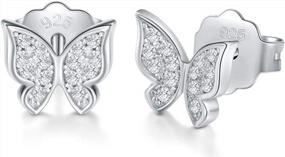 img 4 attached to BoRuo 925 Sterling Silver Butterfly Stud Earrings With Sparkling Cubic Zirconia