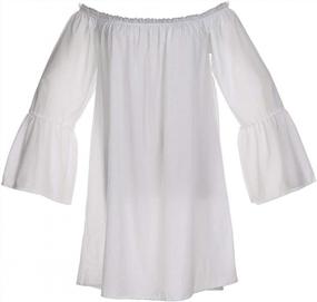 img 4 attached to Charmian Off-Shoulder Blouse With Ruffle Sleeve - Women'S Casual Top For Long Sleeve Comfort