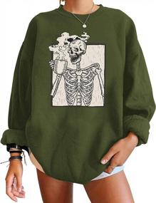 img 1 attached to Halloween Chic: Oversized Skull Graphic Sweatshirt For Cozy And Creepy Style