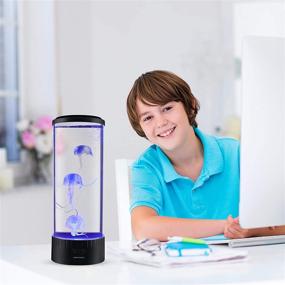 img 2 attached to 🌊 SensoryMoon Large LED Jellyfish Lava Lamp Aquarium - Electric Round Jellyfish Tank Mood Light with 3 Glowing Faux Jellyfish, 20 Color Changing Remote, Ocean Wave Projector - Plug-in Children's Night Light