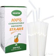 🌿 wrapok eco-friendly drinking straws- pack of 300, 100% compostable, flexible plant-based straws for birthdays or parties logo