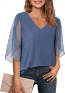 women's ruffle 3/4 sleeve dressy blouse v neck flowy mesh top evening wear logo