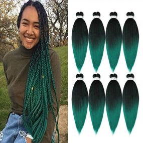 img 4 attached to Pre-Stretched Braiding Hair, 24 Inch Braiding Hair 8 Packs Ombre Black To Green Professional Soft Yaki Texture, Itch Free, Hot Water Setting Hair Extensions For Braids (24In,1B/Green)