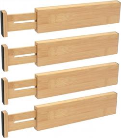img 4 attached to Organize Your Life With MDHAND Bamboo Drawer Dividers - Expandable & Adjustable Set Of 4 For Kitchen, Dresser, Bedroom, And Office Drawers (13.38-17In)
