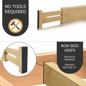 img 1 attached to Organize Your Life With MDHAND Bamboo Drawer Dividers - Expandable & Adjustable Set Of 4 For Kitchen, Dresser, Bedroom, And Office Drawers (13.38-17In)