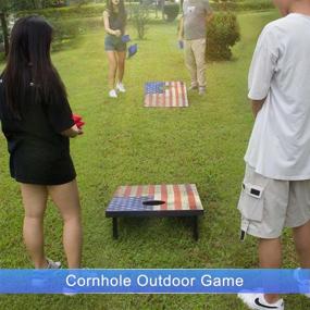 img 1 attached to Vintage Flag Cornhole Game Set: Regulation Size Solid Wood Boards With 8 Bean Bags And Handbag For Enjoyable Outdoor Toss Game In Your Lawn, Park Or Yard