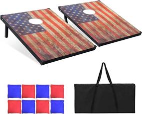 img 4 attached to Vintage Flag Cornhole Game Set: Regulation Size Solid Wood Boards With 8 Bean Bags And Handbag For Enjoyable Outdoor Toss Game In Your Lawn, Park Or Yard