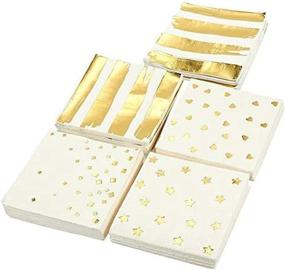 img 4 attached to 🍾 100-Pack Gold Cocktail Napkins, 5 x 5 Inches, Paper Party Napkins with 5 Unique Designs
