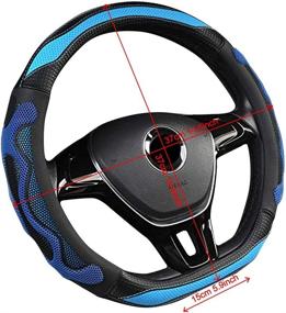 img 1 attached to 🔵 D Cut Steering Wheel Cover - Microfiber Leather, Flat Bottom, 14.5"-15", Anti-Skid, Breathable, Blue