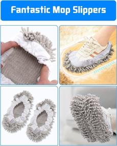 img 3 attached to 🧦 Effortlessly Clean Your Floors with WellMall 8 Pcs Mop Slippers Socks - Washable and Reusable Microfiber Shoe Covers for Women and Men - Perfect for House and Kitchen Cleaning (Grey)