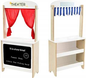 img 4 attached to Labebe Wooden Puppet Theater With Flannel Curtains, 2-Sided Tabletop Stage With Chalkboard And Reversible Play Store For Kids 3+ - Multi-Functional Puppet Theater
