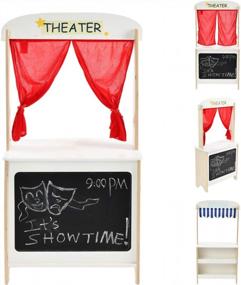img 1 attached to Labebe Wooden Puppet Theater With Flannel Curtains, 2-Sided Tabletop Stage With Chalkboard And Reversible Play Store For Kids 3+ - Multi-Functional Puppet Theater
