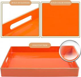 img 2 attached to Orange Decorative Serving Tray With Handles For Coffee Table, Ottoman, Kitchen And Bathroom - Square Plastic Tray, 13"X13"X1.57