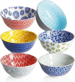 img 4 attached to Amazingware Dessert Bowls - Salad Bowl Set 10 Ounce - Porcelain Bowls For Ice Cream Dessert, Small Side Dishes, Set Of 6, Assorted Designs