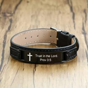 img 2 attached to Christian Gifts For Men And Boys - Inspirational Religious Bracelets With Cross, Jesus, God Scripture Engraved On Genuine Leather Ajustable 6"-7.7