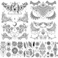 8 pack of glaryyears black flower and leaf temporary tattoos for women: realistic stickers for underboob, arm, chest, shoulder, thigh, and waist - perfect for beach parties and events logo