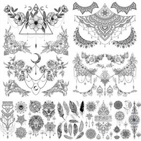 img 4 attached to 8 Pack Of Glaryyears Black Flower And Leaf Temporary Tattoos For Women: Realistic Stickers For Underboob, Arm, Chest, Shoulder, Thigh, And Waist - Perfect For Beach Parties And Events