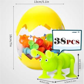 img 2 attached to 🐾 Fun and Educational Animal Suction Cup Toys for Kids - 38PCS Silicone Building Blocks Suction Bath Toys with Eggshell Storage - Perfect Gift for Boys and Girls (Yellow, Ages 3-7)