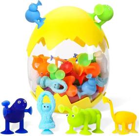img 4 attached to 🐾 Fun and Educational Animal Suction Cup Toys for Kids - 38PCS Silicone Building Blocks Suction Bath Toys with Eggshell Storage - Perfect Gift for Boys and Girls (Yellow, Ages 3-7)