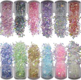 img 4 attached to 12 Pieces Mixed Colors Iridescent Chunky Glitter Flakes Mylar Hexagon Fine Powder Pigment Opal Crafts Sequins Resin Epoxy Accessories For Women Girls Makeup Body Nail Art Decorations
