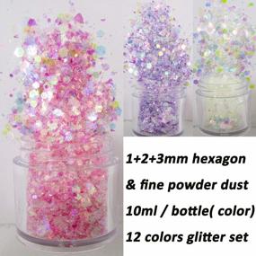 img 1 attached to 12 Pieces Mixed Colors Iridescent Chunky Glitter Flakes Mylar Hexagon Fine Powder Pigment Opal Crafts Sequins Resin Epoxy Accessories For Women Girls Makeup Body Nail Art Decorations
