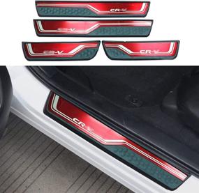 img 4 attached to 🚗 CEBAT 4Pcs Stainless Steel Car Door Sill Scuff Plate Guard Sills for CRV 2017-2021 Automotive Entry Guard Protector Trim in RED