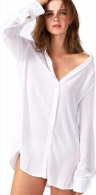 img 4 attached to Women'S Sleep Shirts: Soft Button Down Long Sleeve Pajama Tops For Bedtime & Swimsuit Cover Ups By TOUSYEA