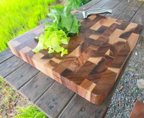 img 1 attached to Roro Wood Square End-Grain Chef Cutting Board And Block, 14 Inch Acacia Square
