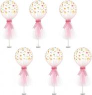 pink polka dot balloons kit with tutu tulle and column base for baby shower, wedding, birthday party table decorations - set of 6, 12-inch pink tulle balloons logo