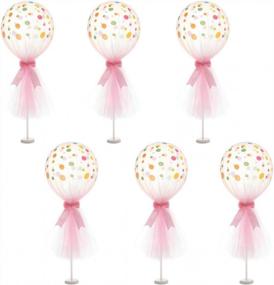 img 4 attached to Pink Polka Dot Balloons Kit With Tutu Tulle And Column Base For Baby Shower, Wedding, Birthday Party Table Decorations - Set Of 6, 12-Inch Pink Tulle Balloons