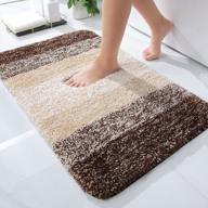 non-slip luxury brown microfiber bath rug mat, extra soft and absorbent shaggy carpet for bathroom floor, tub and shower 16x24, machine wash dry. логотип