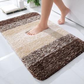 img 4 attached to Non-Slip Luxury Brown Microfiber Bath Rug Mat, Extra Soft And Absorbent Shaggy Carpet For Bathroom Floor, Tub And Shower 16X24, Machine Wash Dry.