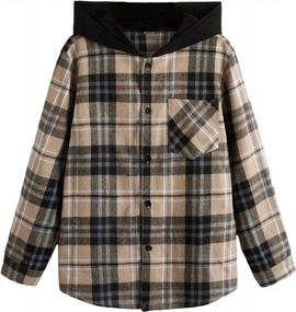 img 4 attached to Plaid Button-Up Hooded Shirt For Boys - Casual Long Sleeve With Pocket By Milumia