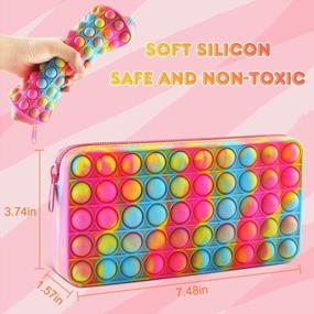 img 2 attached to 2 Pack Rainbow Pop Bubble Silicone Pencil Case, Portable Push Popper Pen Box Makeup Cosmetic Bag Stationery Organizer