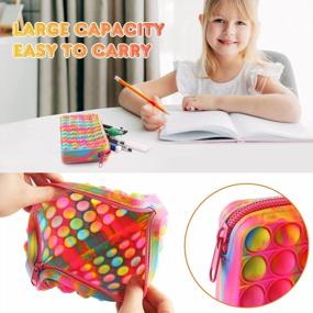 img 3 attached to 2 Pack Rainbow Pop Bubble Silicone Pencil Case, Portable Push Popper Pen Box Makeup Cosmetic Bag Stationery Organizer