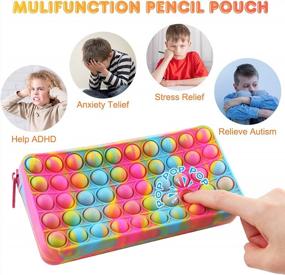 img 1 attached to 2 Pack Rainbow Pop Bubble Silicone Pencil Case, Portable Push Popper Pen Box Makeup Cosmetic Bag Stationery Organizer