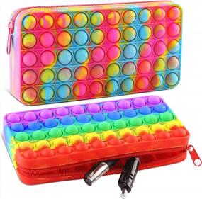 img 4 attached to 2 Pack Rainbow Pop Bubble Silicone Pencil Case, Portable Push Popper Pen Box Makeup Cosmetic Bag Stationery Organizer