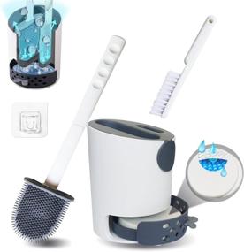 img 4 attached to 🚽 Silicone Toilet Brush with Mud Mats and Dual Brushes - Floor Standing & Wall Mounted Holder for a Clean and Dry Bathroom