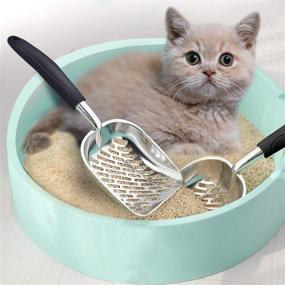 img 4 attached to XLSFPY Cat Litter Scoop Metal – Durable Poop Sifter & Cleaning Tool for Kittens - 1.6”Deep Shovel & 14”Flexible Long Handle
